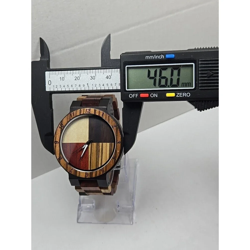 Unbranded Wooden Watch Color Block Dial Wood Band Quartz New Battery Lightweight